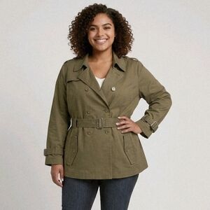 Joan Rivers Double Breasted Olive Colored Trench Coat Size-3X